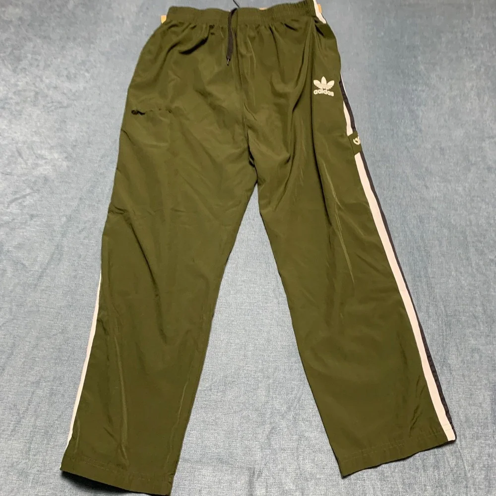 Adidas Track Pants Mens XL Green 3 Stripes Performance Gym Drawstring Waist